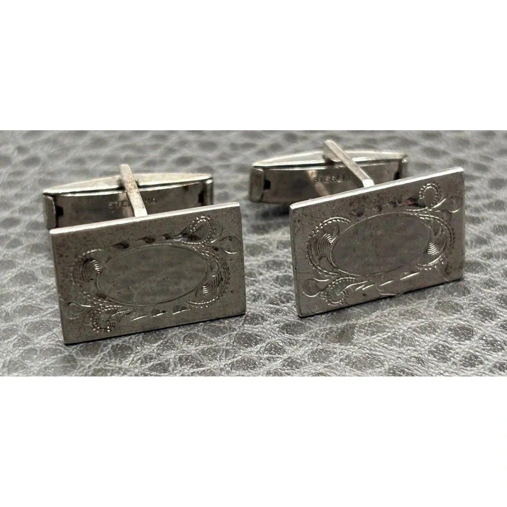 Vintage Art Deco 925 Sterling Silver Ornate Cufflinks